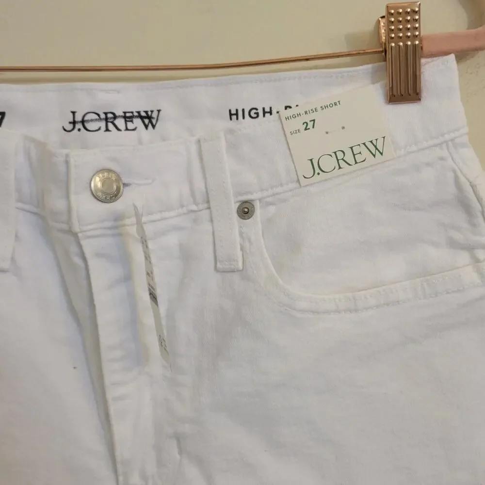 NWT J. Crew High-Rise Denim Short In White Mid Length 27 *Flaw